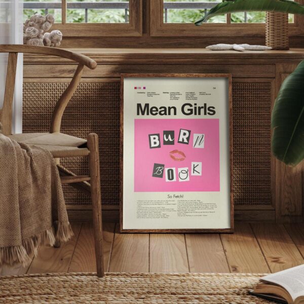 Mid-century modern style Mean Girls movie poster with retro design elements