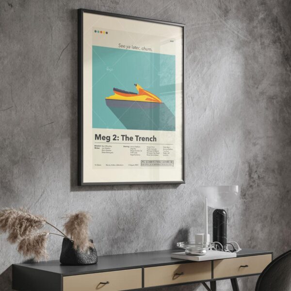 Meg 2: The Trench mid-century style movie poster by 20th Century Studios