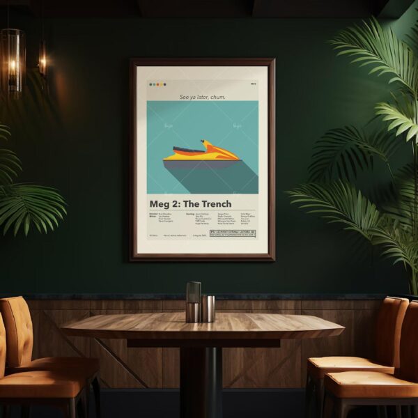 Meg 2: The Trench mid-century style movie poster by 20th Century Studios