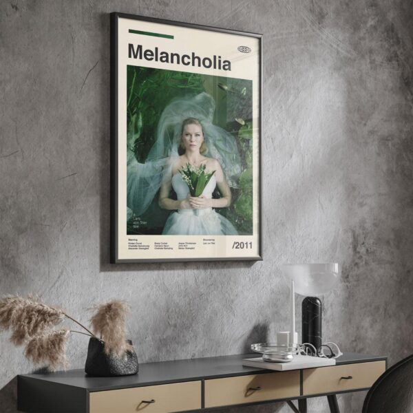 Melancholia movie poster with 20th century mid-century modern design style