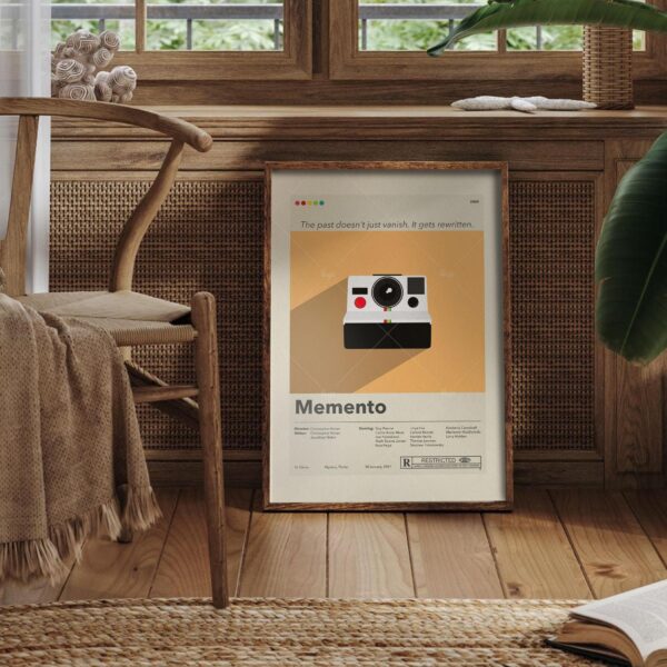 Mid-century modern Memento movie poster with vintage style design