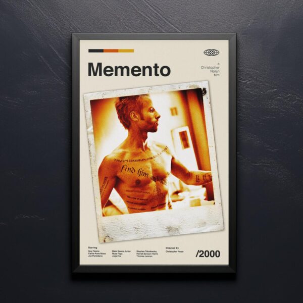 Mid-century modern Memento movie poster with abstract geometric design