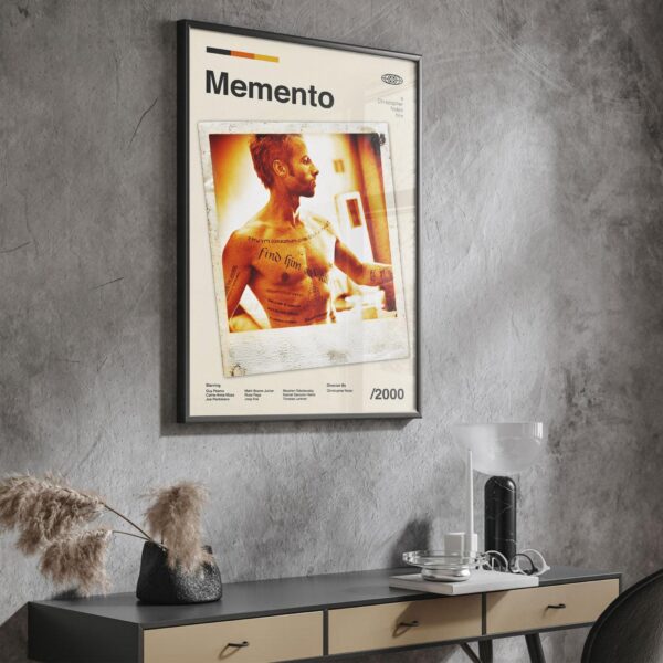Mid-century modern Memento movie poster with abstract geometric design