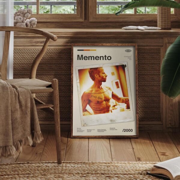 Mid-century modern Memento movie poster with abstract geometric design