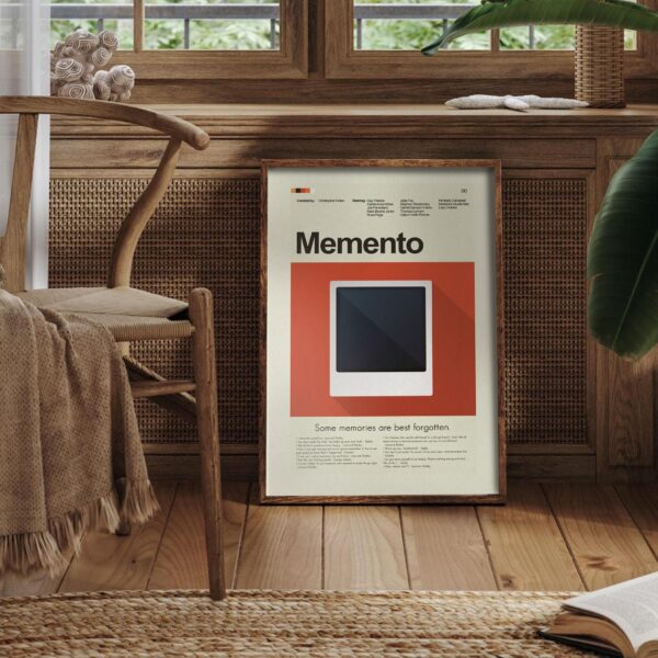 Memento movie poster with vintage mid-century modern design