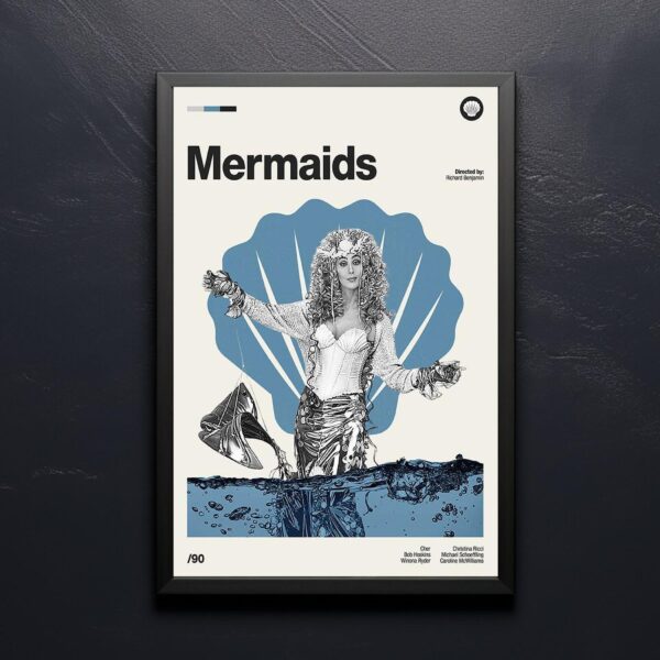 Mermaids Movie Poster - mid-century poster art print