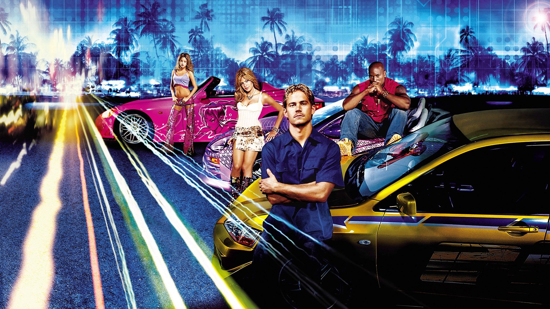 Mid-century modern poster inspired by 2 Fast 2 Furious movie