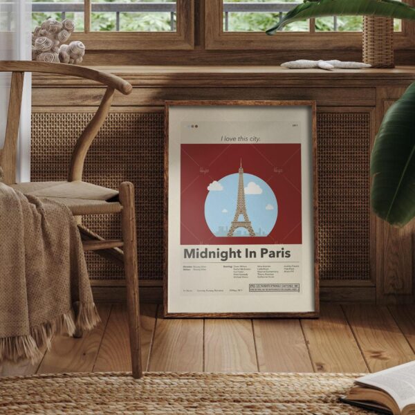Midnight in Paris movie poster with mid century modern furniture design