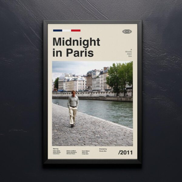 Mid-century poster of Midnight in Paris movie, retro artwork