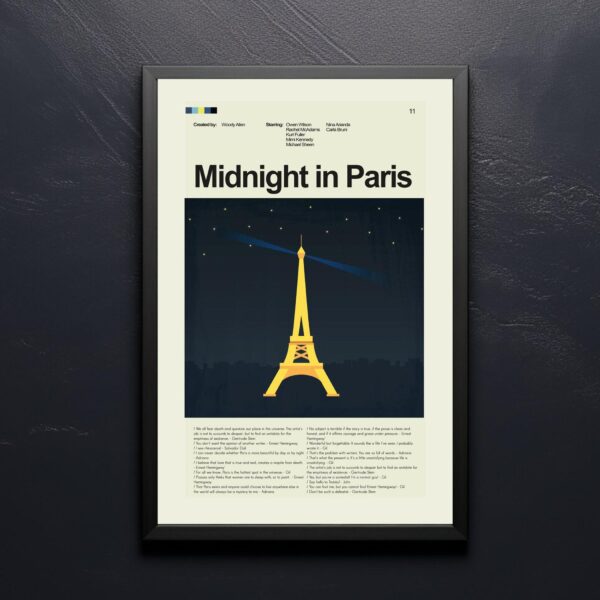 Midnight in Paris movie poster styled as mid-century modern wall art