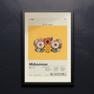 Midsommar movie poster in 20th century mid-century modern design style