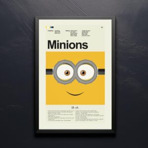 Mid-century modern Minions movie poster with retro graphic design