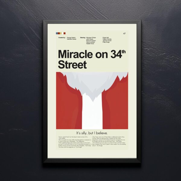 Mid-century modern Miracle on 34th Street movie poster wall art