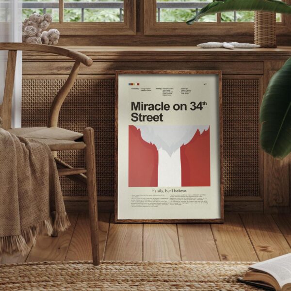 Mid-century modern Miracle on 34th Street movie poster wall art