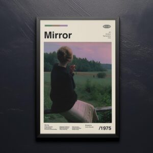 Mid-century modern Mirror movie poster with vintage design elements