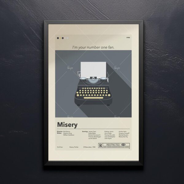 Mid-century modern Misery movie poster print with retro design elements