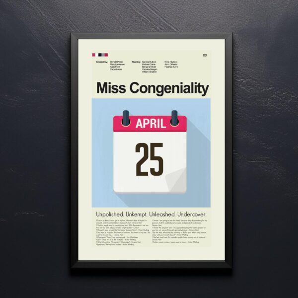 Mid-century modern style poster of Miss Congeniality movie artwork