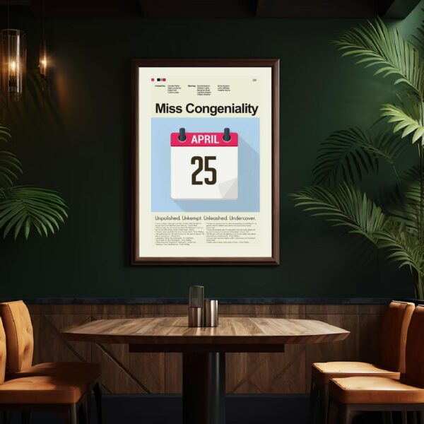 Mid-century modern style poster of Miss Congeniality movie artwork