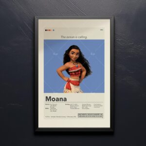 Mid-century modern graphic design poster of Moana movie artwork
