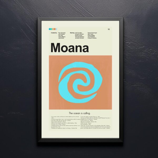 Mid-century modern style Moana movie wall art poster