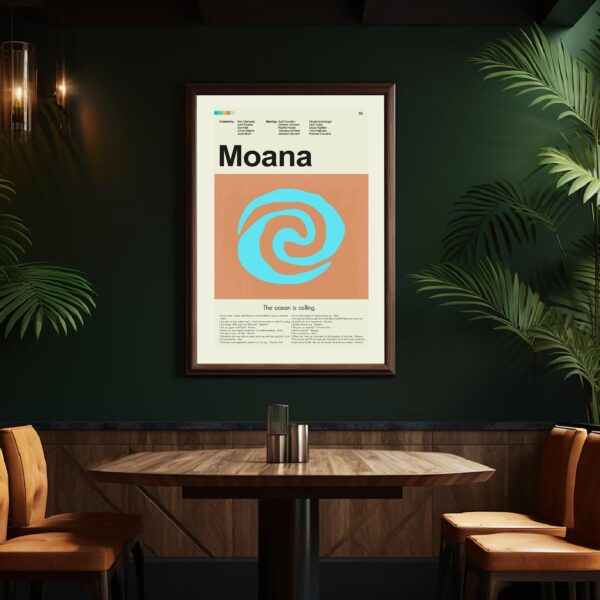 Mid-century modern style Moana movie wall art poster