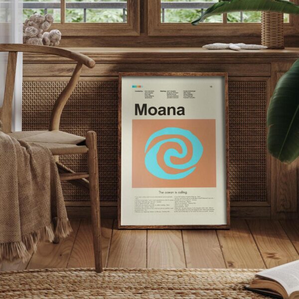 Mid-century modern style Moana movie wall art poster