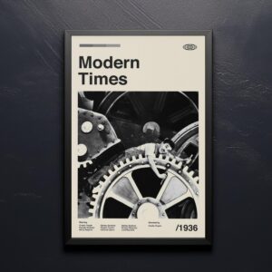 Mid-century modern style poster of the Modern Times movie artwork
