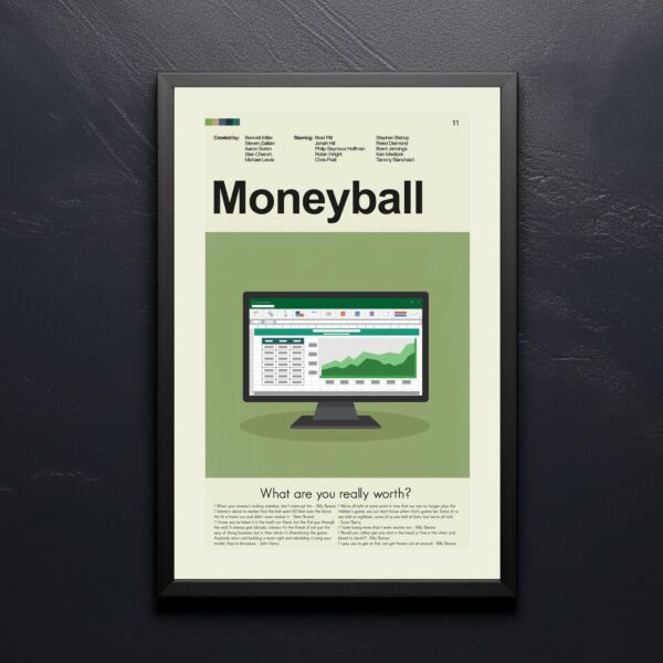 Mid-century modern graphic design poster of the Moneyball movie