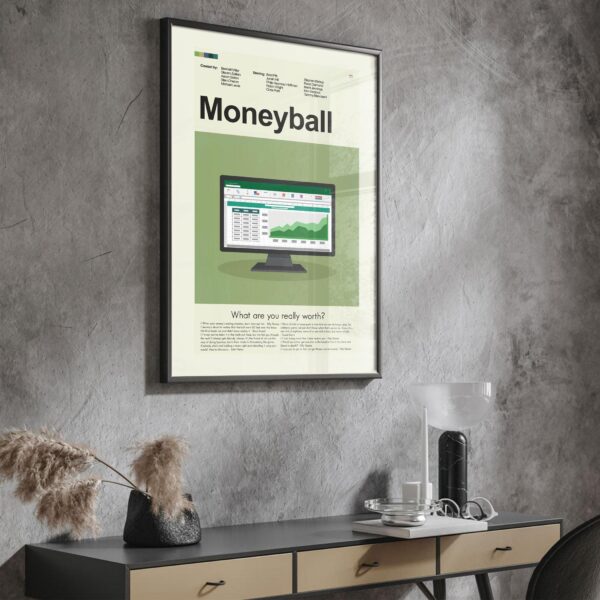 Mid-century modern graphic design poster of the Moneyball movie