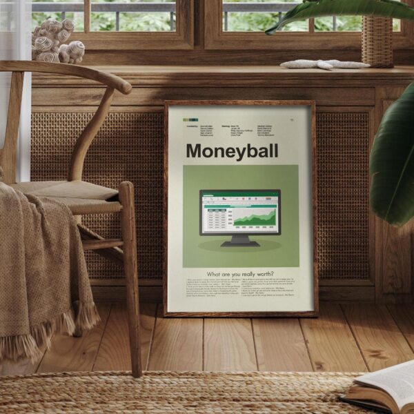 Mid-century modern graphic design poster of the Moneyball movie