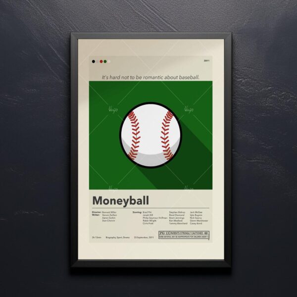 Mid-century modern Moneyball movie poster print with retro design