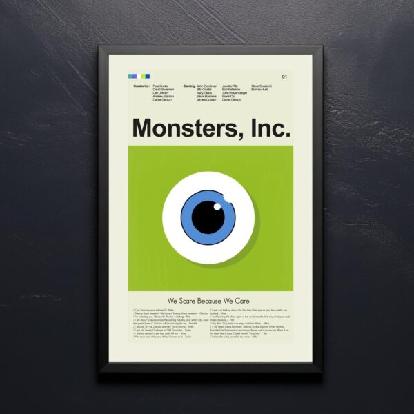 Limited edition Monsters, Inc. mid-century modern movie poster art