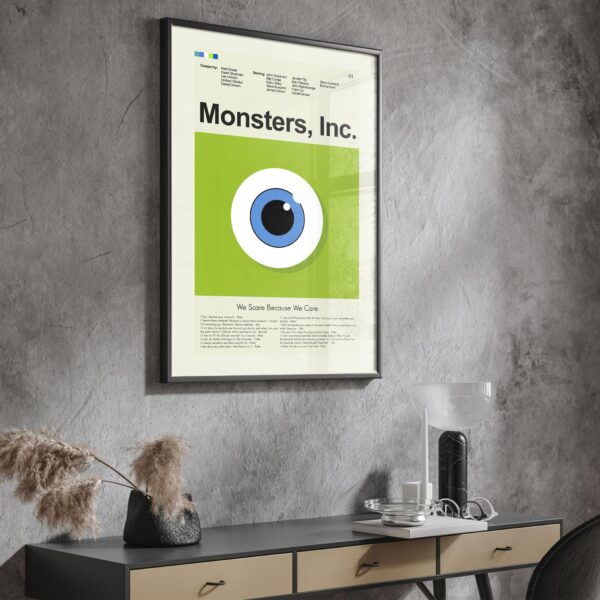 Limited edition Monsters, Inc. mid-century modern movie poster art