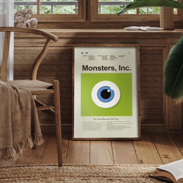 Limited edition Monsters, Inc. mid-century modern movie poster art