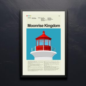 Moonrise Kingdom mid-century modern style movie poster with vintage design