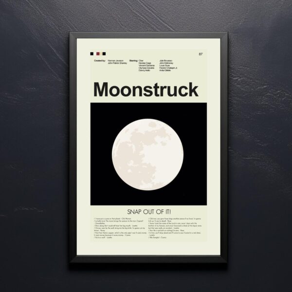 Mid-century modern graphic design poster for the movie Moonstruck