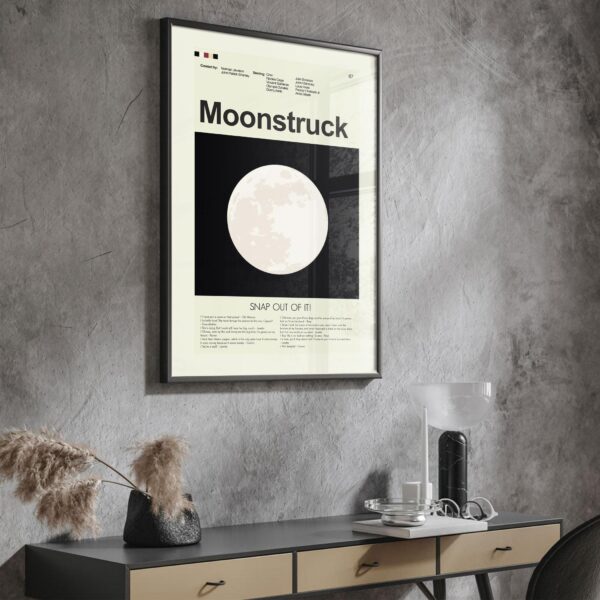 Mid-century modern graphic design poster for the movie Moonstruck