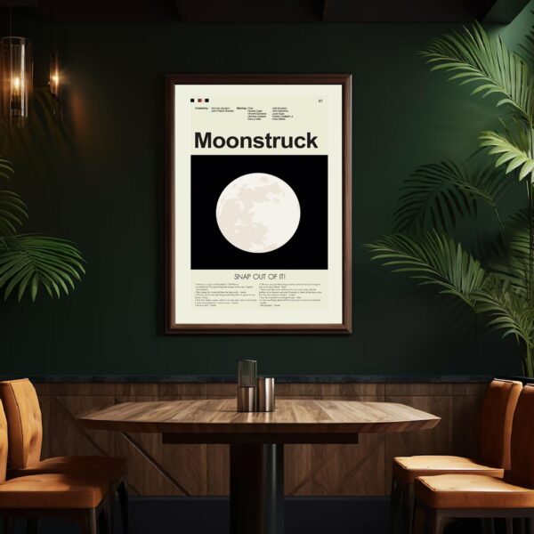 Mid-century modern graphic design poster for the movie Moonstruck