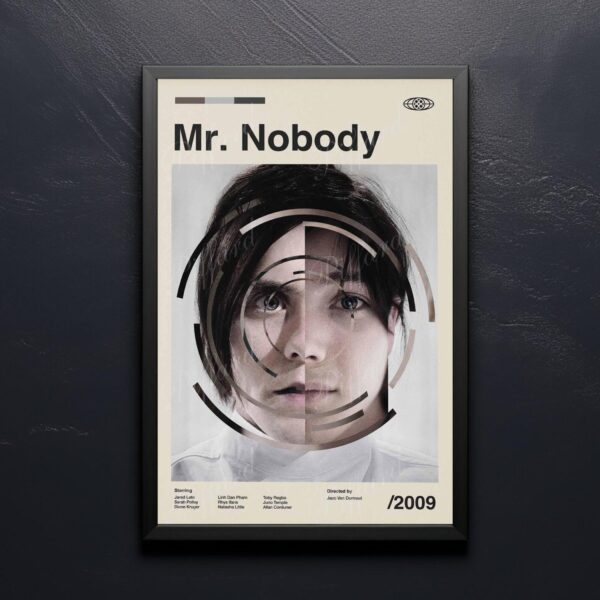 Mid-century modern Mr. Nobody movie poster with graphic design elements