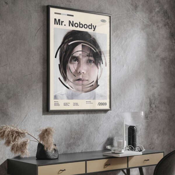 Mid-century modern Mr. Nobody movie poster with graphic design elements