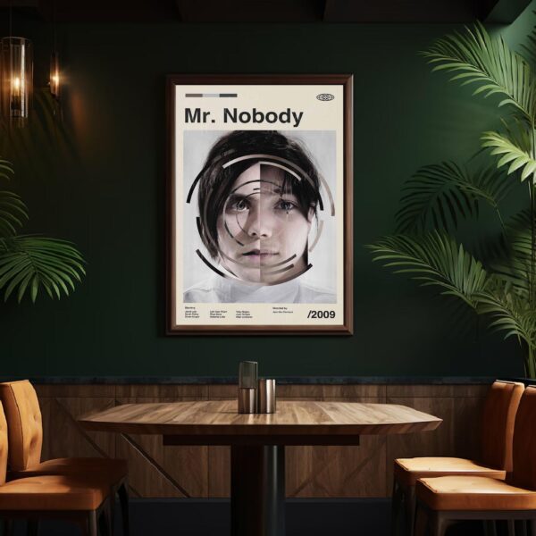 Mid-century modern Mr. Nobody movie poster with graphic design elements