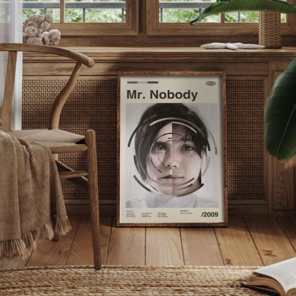 Mid-century modern Mr. Nobody movie poster with graphic design elements