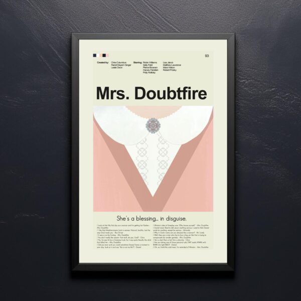 Mid-century modern Mrs. Doubtfire movie poster with vintage design elements