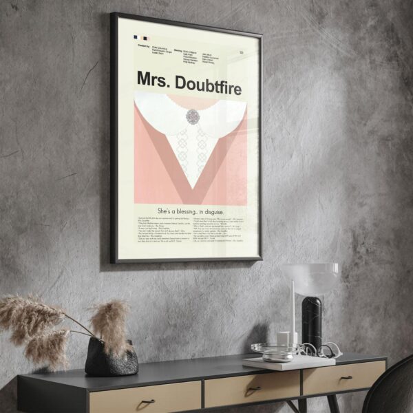 Mid-century modern Mrs. Doubtfire movie poster with vintage design elements