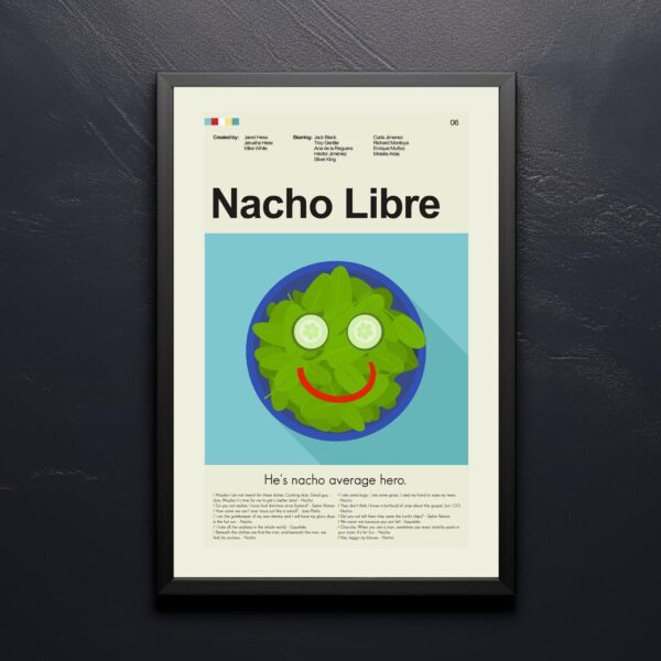 Mid-century modern Nacho Libre movie poster with vintage style design