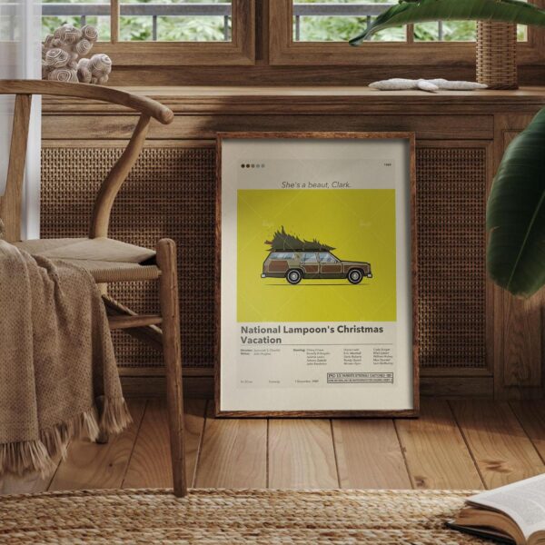 Mid-century modern style poster of National Lampoon's Christmas Vacation movie