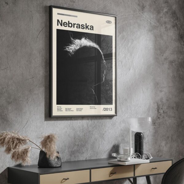 Nebraska movie poster, mid-century poster design, vintage art