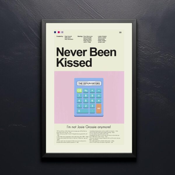 Mid-century modern poster of Never Been Kissed movie artwork