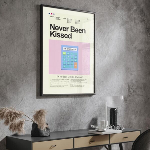 Mid-century modern poster of Never Been Kissed movie artwork
