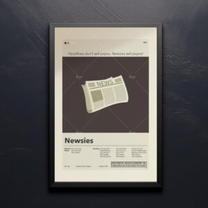 Vintage mid-century modern Newsies movie poster with retro design